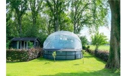 EXIT Wood pool ø488x122cm with sand filter pump and dome and heat pump - brown