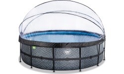 EXIT Stone pool ø488x122cm with sand filter pump and dome and heat pump - grey