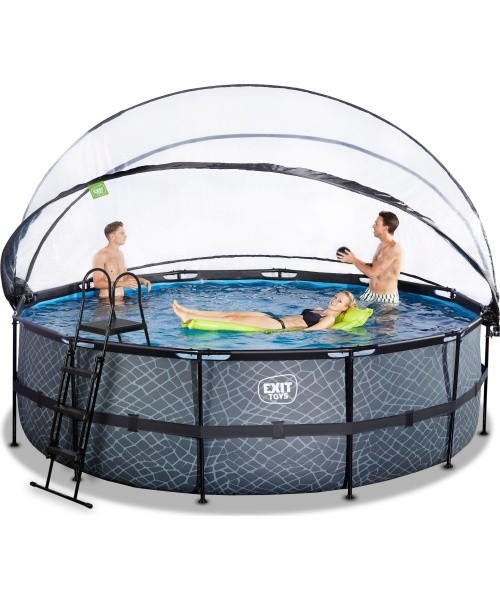 EXIT Stone pool ø488x122cm with sand filter pump and dome and heat pump - grey