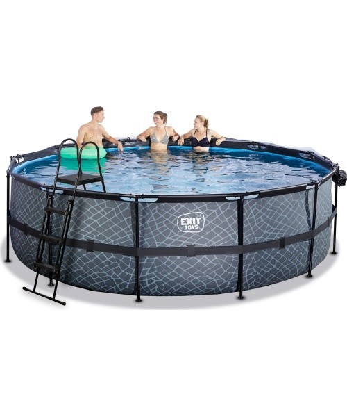 EXIT Stone pool ø488x122cm with sand filter pump and dome and heat pump - grey