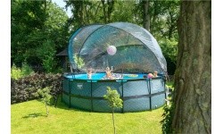 EXIT Stone pool ø488x122cm with sand filter pump and dome and heat pump - grey