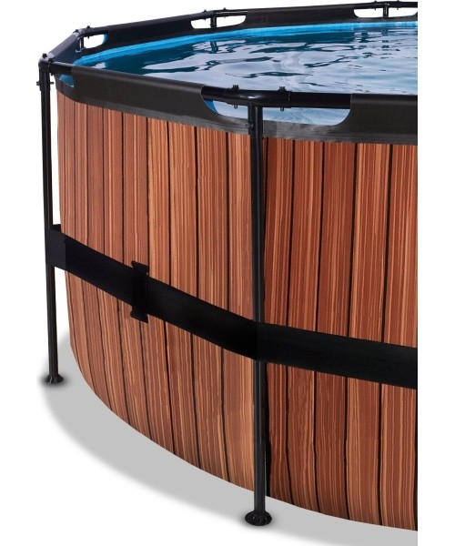 EXIT Wood pool ø427x122cm with sand filter pump and dome and heat pump - brown