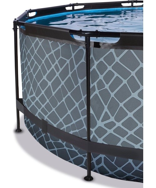 EXIT akmens imitacijos baseinas ø360x122 cm su kupolu, smėlio filtru ir šilumos siurbliu – pilkas