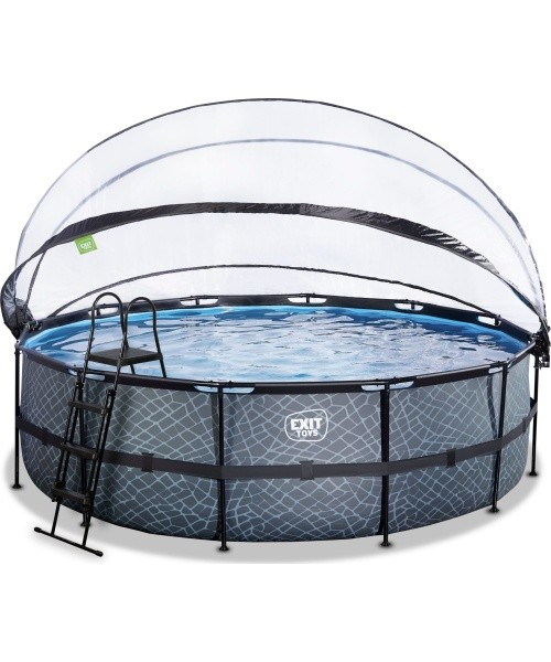 EXIT Stone pool ø488x122cm with sand filter pump and dome - grey