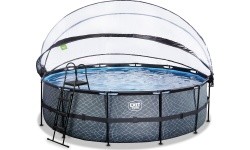 EXIT Stone pool ø488x122cm with sand filter pump and dome - grey