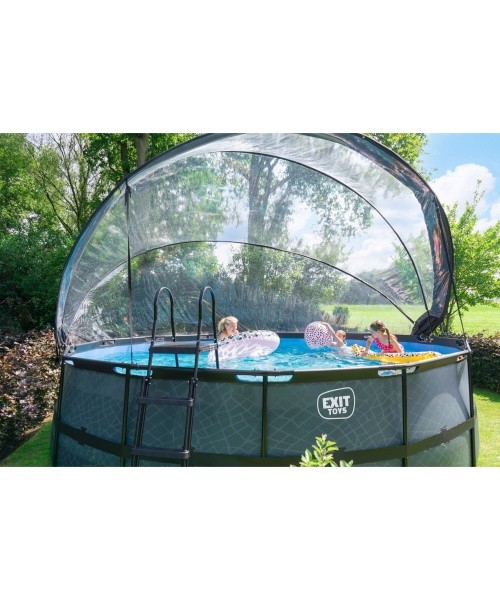 EXIT Stone pool ø488x122cm with sand filter pump and dome - grey