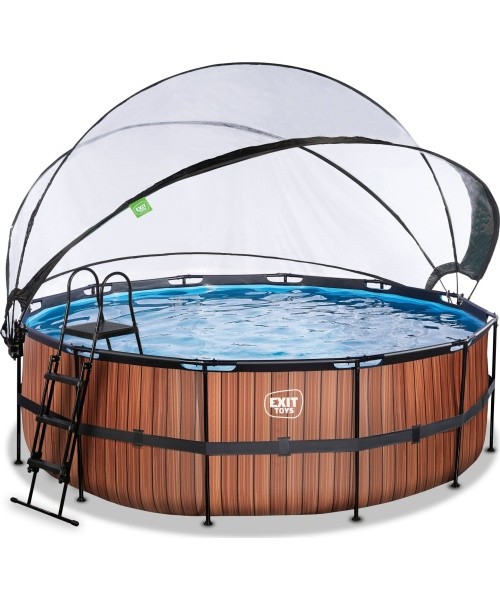 EXIT Wood pool ø427x122cm with sand filter pump and dome - brown