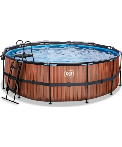 EXIT Wood pool ø427x122cm with sand filter pump and dome - brown