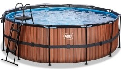 EXIT Wood pool ø427x122cm with sand filter pump and dome - brown