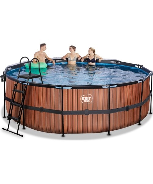 EXIT Wood pool ø427x122cm with sand filter pump and dome - brown