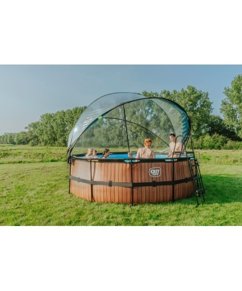 EXIT Wood pool ø427x122cm with sand filter pump and dome - brown