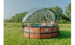 EXIT Wood pool ø427x122cm with sand filter pump and dome - brown