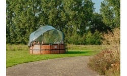 EXIT Wood pool ø427x122cm with sand filter pump and dome - brown