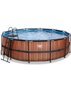 EXIT Wood pool ø450x122cm with sand filter pump - brown