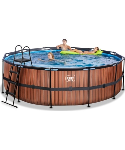 EXIT Wood pool ø450x122cm with sand filter pump - brown