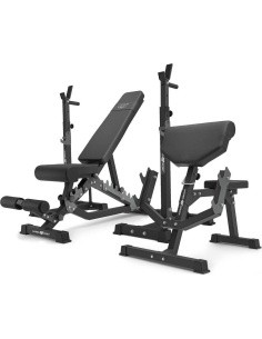 Set MS33_2.0 | Double-sided bench + multilevel stands (2 pieces) for barbells with assistance + Scott bench (prayer bar) with ad
