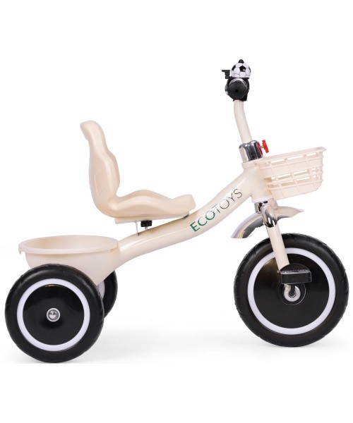 Triratukas su neslystančiomis rankenomis, skambučiu ir krepšeliu, smėlio spalvos ECOTOYS