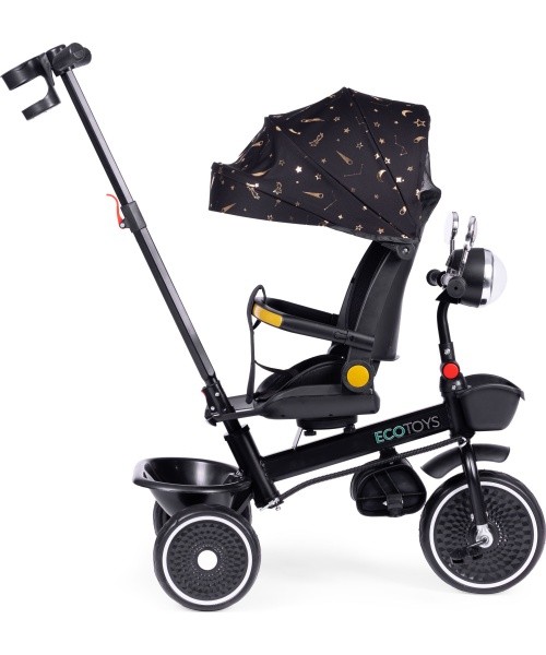 Children's tricycle stroller swivel seat pusher black ECOTOYS