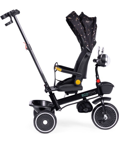 Children's tricycle stroller swivel seat pusher black ECOTOYS