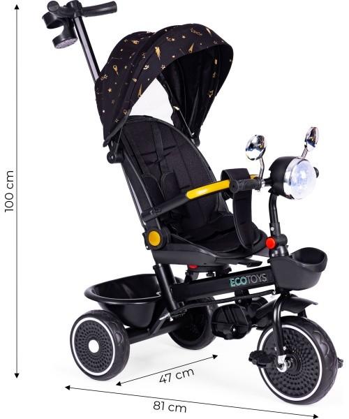 Children's tricycle stroller swivel seat pusher black ECOTOYS