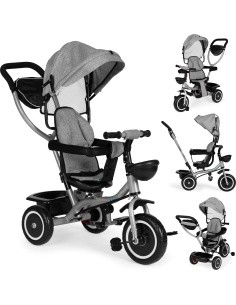 Tricycle stroller 2-in-1 swivel seat folding canopy - grey ECOTOYS