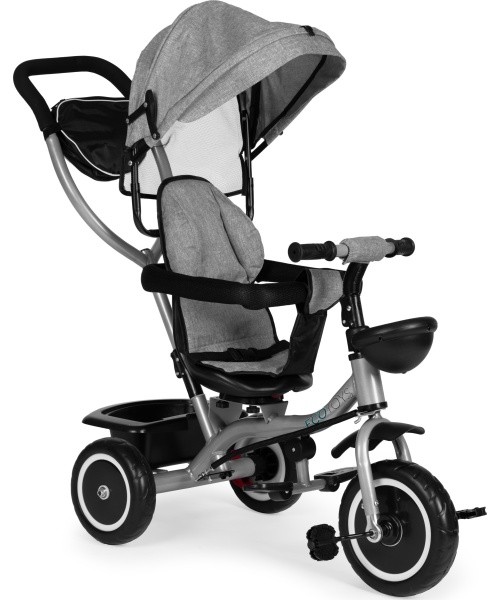 Triratukas-vežimėlis 2-in-1 ECOTOYS, sukioji sėdynė, sudedamas stogelis, pilkas