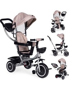 Tricycle stroller 2-in-1 swivel seat folding canopy - beige ECOTOYS