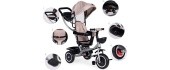 Triratukas-vežimėlis 2-in-1 ECOTOYS, pasukama sėdynė, sulankstomas stogelis, smėlio spalvos