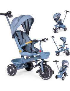 Tricycle stroller tricycle 2-in-1 swivel seat folding canopy blue - ECOTOYS