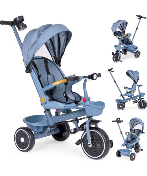 Tricycle stroller tricycle 2-in-1 swivel seat folding canopy blue - ECOTOYS