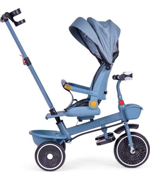 Tricycle stroller tricycle 2-in-1 swivel seat folding canopy blue - ECOTOYS