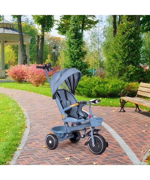 Tricycle stroller tricycle 2-in-1 swivel seat folding canopy blue - ECOTOYS