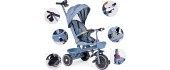 Tricycle stroller tricycle 2-in-1 swivel seat folding canopy blue - ECOTOYS