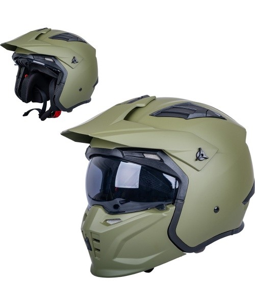 Atverčiamas motociklininko šalmas W-TEC Badalone Army - Matně olivová