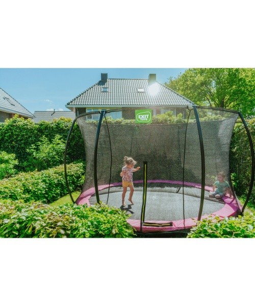 EXIT Silhouette ground trampoline ø366cm with safety net - pink Outdoor Round Coil spring Sunken trampoline
