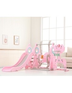 Children’s Slide with Swing, Basketball Hoop & Soccer Goal inSPORTline Multino 5-in-1 - Pink