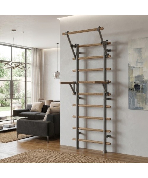 Wall Bars inSPORTline Wootaline 199 x 80 cm w/ Pull-Up Bar & Parallel Bars, Gray