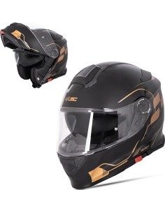 Atverčiamas motociklininko šalmas W-TEC Venero - Blizgi juoda-auksinė
