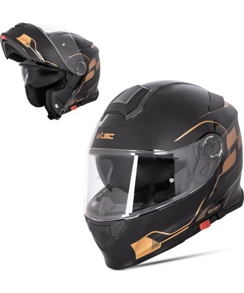 Flip-Up Motorcycle Helmet W-TEC Venero - Glossy Black-Gold