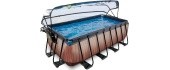 EXIT Wood pool 400x200x122cm with sand filter pump and dome and heat pump - brown