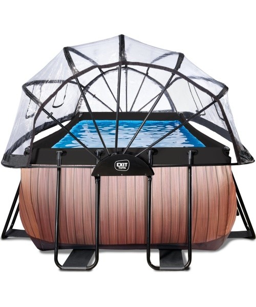 EXIT Wood pool 400x200x122cm with sand filter pump and dome and heat pump - brown