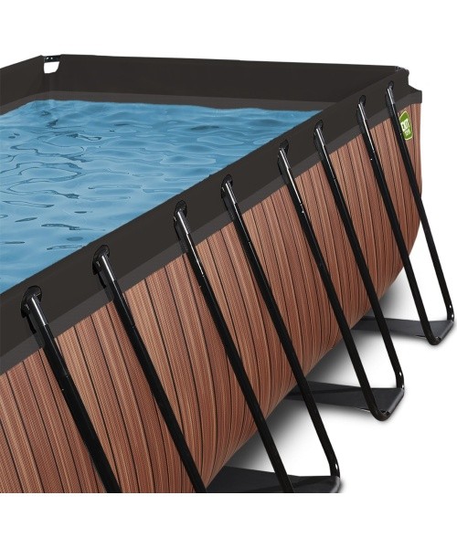 EXIT Wood pool 400x200x122cm with sand filter pump and dome and heat pump - brown