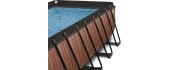 EXIT Wood pool 400x200x122cm with sand filter pump and dome and heat pump - brown