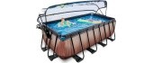 EXIT Wood pool 400x200x122cm with sand filter pump and dome and heat pump - brown