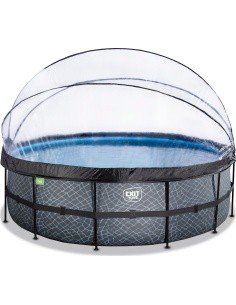 EXIT Stone pool ø450x122cm with dome and sand filter pump - grey