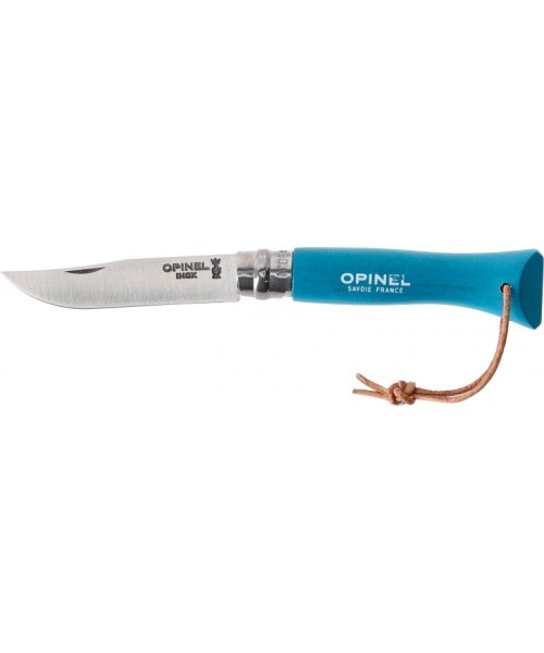 Opinel Colorama 06 inox turquoise knife with thong
