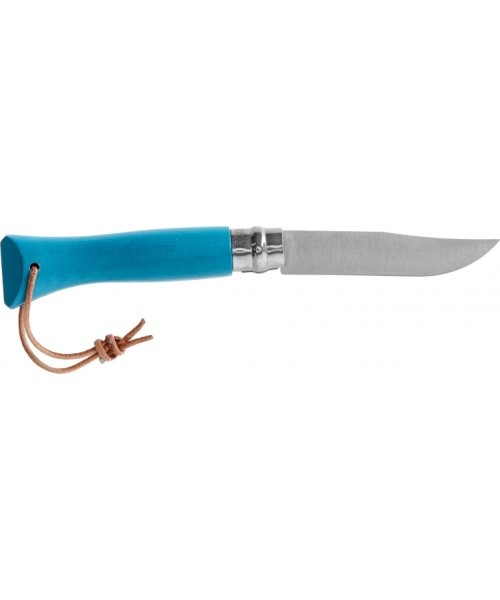 Opinel Colorama 06 inox turquoise knife with thong