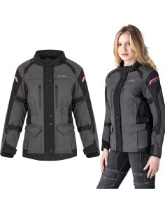 Moteriška motociklininkų striukė Barbata - Juoda-pilka-rožinė