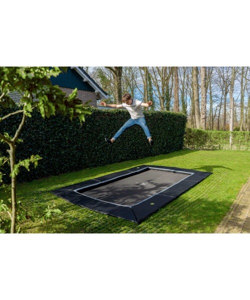 EXIT Dynamic ground level trampoline 244x427cm with Freezone safety tiles - black