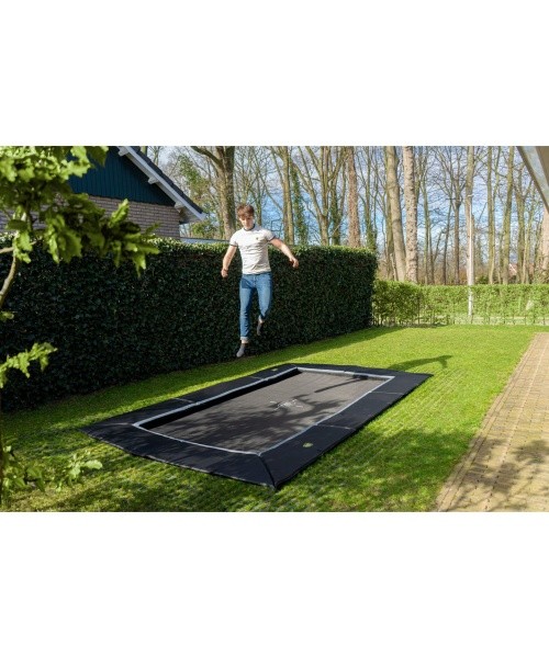 EXIT Dynamic ground level trampoline 244x427cm with Freezone safety tiles - black